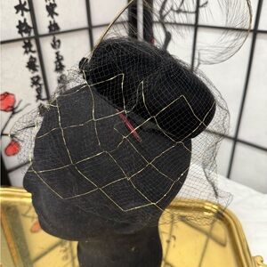 Elegant Black Fascinator with Gold Accents Vintage